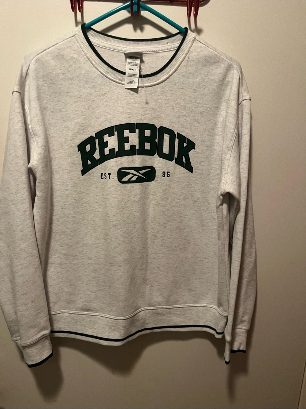 Reebok White Crewneck Sweatshirt with Dark Green Logo